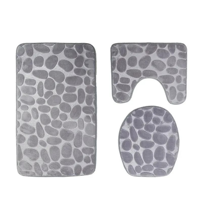 Three-piece toilet mat set pebble pattern includes floor mat, U-shaped base rug, oval mat on Tampa Home & Garden Store