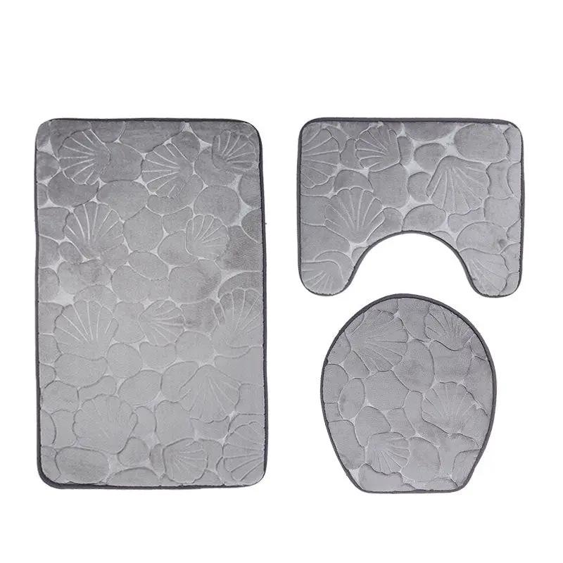 Three-piece gray non-slip toilet mat set by FLIPSTYLEZLLC with bath, contour and oval mats on Tampa Home & Garden Store