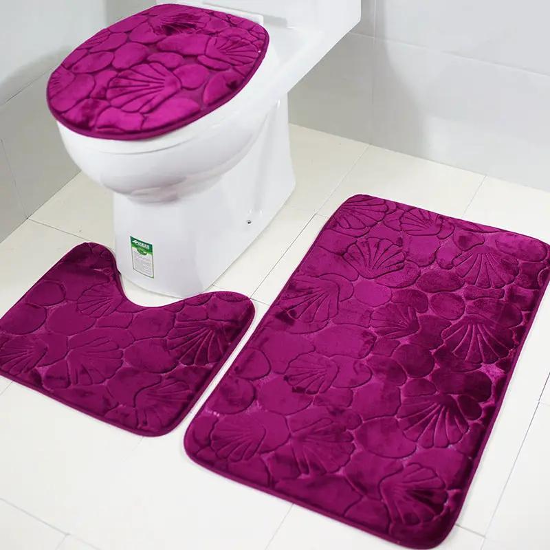 Three-piece magenta toilet mat set with floral pattern and non-slip fabric FLIPSTYLEZLLC on Tampa Home & Garden Store