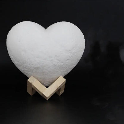 Love Night Light heart-shaped moon light white textured surface on wooden stand on Tampa Home & Garden Store