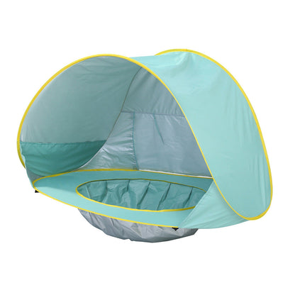 Baby Beach Tent turquoise with yellow trim, portable sun shade and play pool My Store on Tampa Home & Garden Store