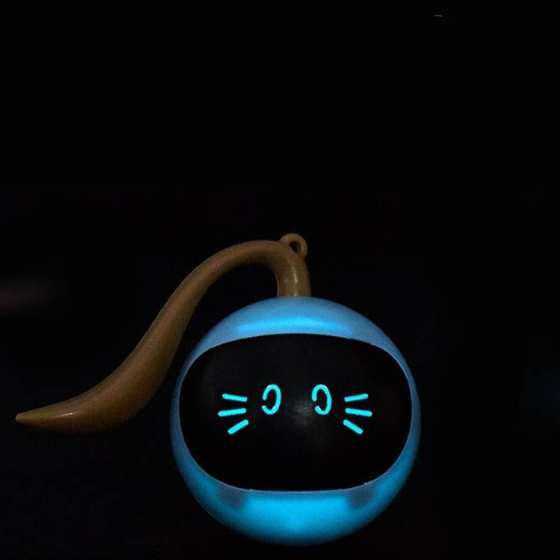 Pet Smart Interactive Colorful LED Rotating Ball blue glowing shell with cyan whisker lights on Tampa Home & Garden Store