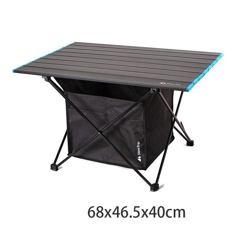 Foldable outdoor camping table with black aluminum frame and slatted top ShineTrip on Tampa Home & Garden Store