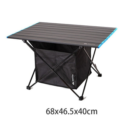 Foldable outdoor camping table with black aluminum frame and slatted top ShineTrip on Tampa Home & Garden Store