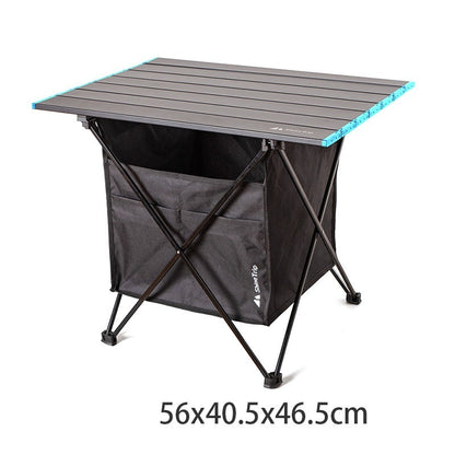 Folding outdoor table with storage bag, aluminum frame, blue edge trim, 56x40.5x46.5 cm on Tampa Home & Garden Store