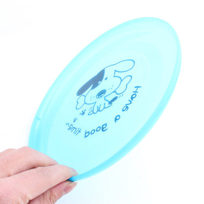 Silicone flying saucer blue dog toy with cartoon dog graphic for interactive training and chews on Tampa Home & Garden Store