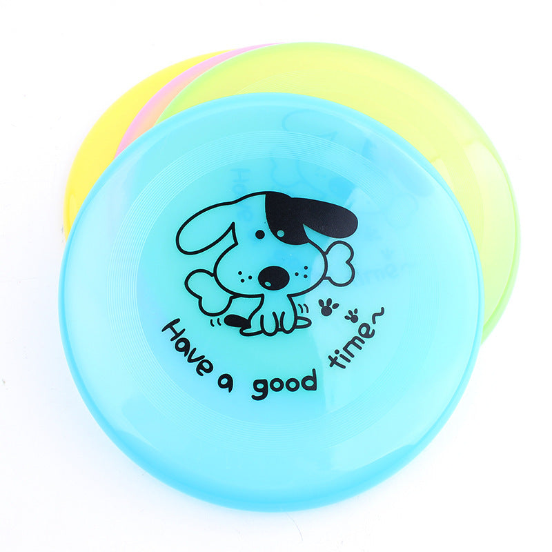 Blue silicone flying saucer dog toy; set of 3 colorful discs with cartoon puppy graphic on Tampa Home & Garden Store