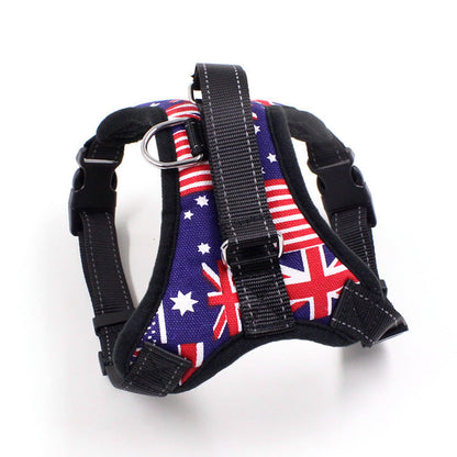 Pet Zen chest harness blue flag print with Australian and UK flags adjustable straps on Tampa Home & Garden Store