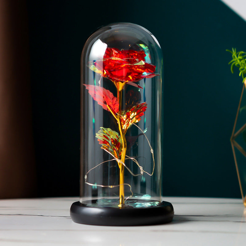 Gold foil rose preserved flower under glass dome with black base, Sell My Stuff cake decor on Tampa Home & Garden Store