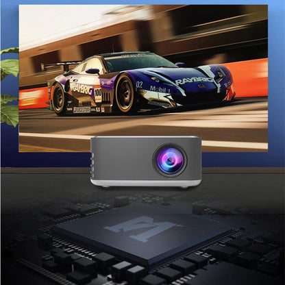 Mini Mini Projector gray portable 1080P projector displaying racing car image on wall on Tampa Home & Garden Store