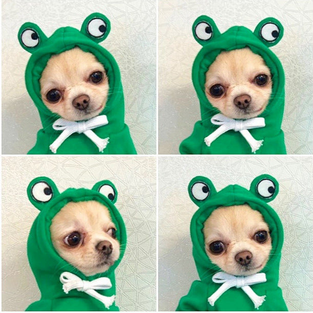 Pet Zen frog hoodie for small dogs in green fleece with white bow on Tampa Home & Garden Store