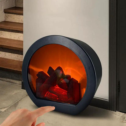 Simulation Fireplace Firewood Lantern Lamp round black with faux logs, orange 3D flame glow on Tampa Home & Garden Store