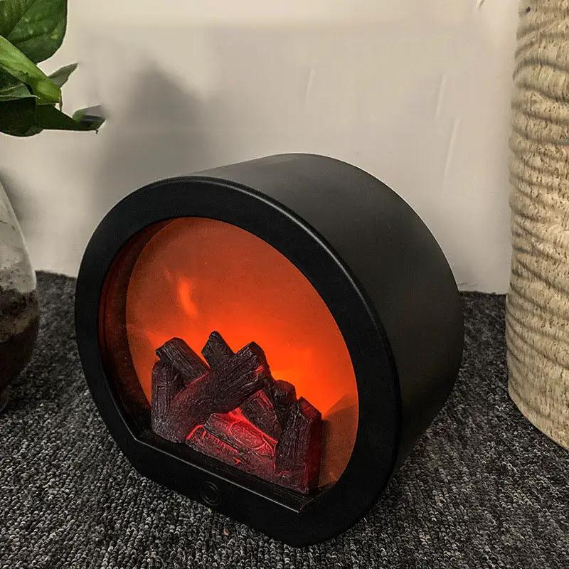 Simulation fireplace lantern with black body, faux logs and orange glow touch control on Tampa Home & Garden Store