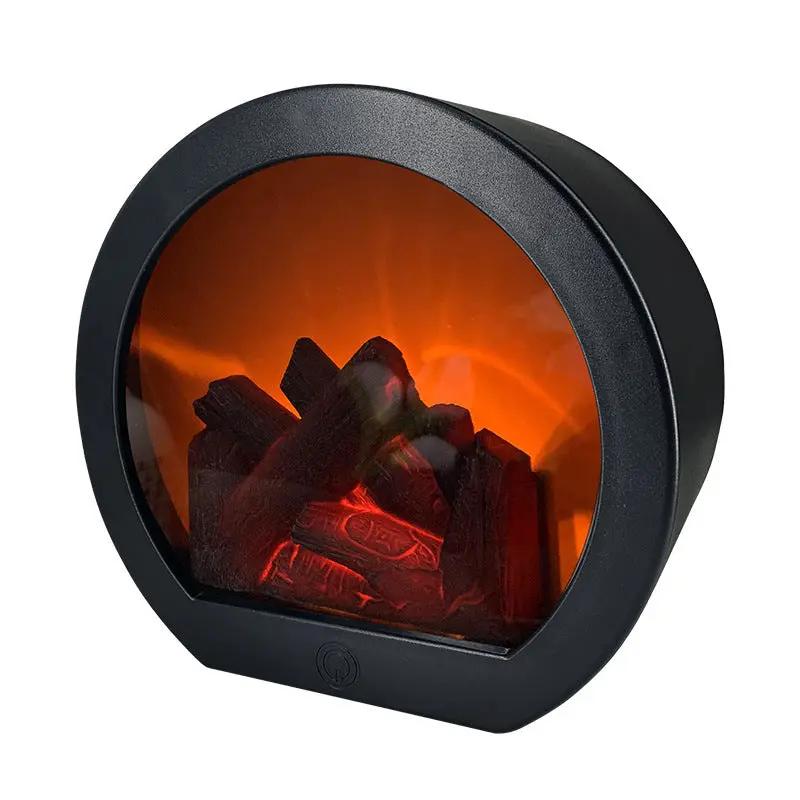 Black round simulation fireplace lantern with 3D flame and logs and touch control on Tampa Home & Garden Store