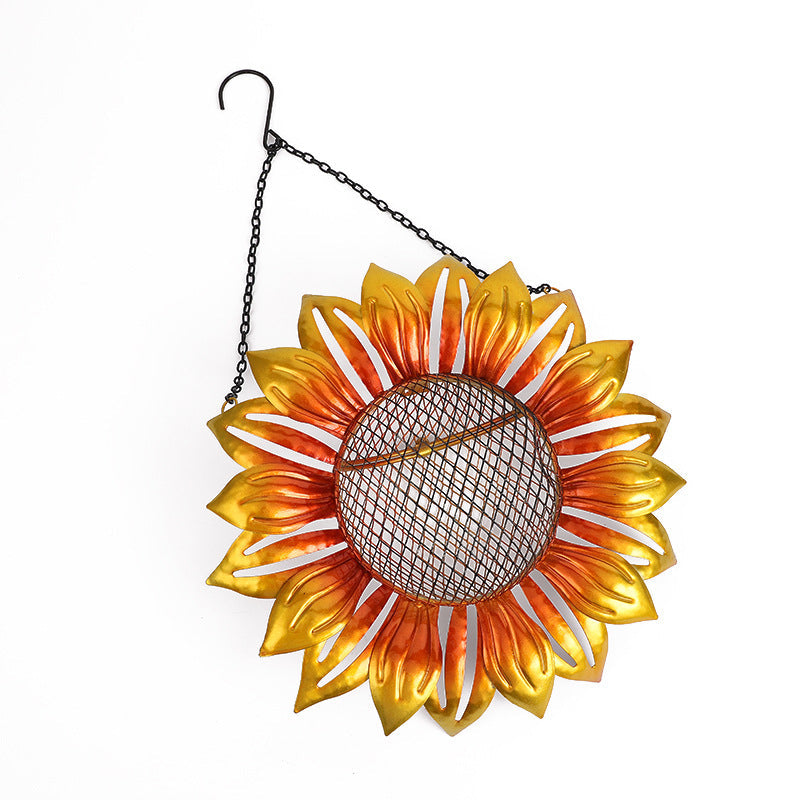 Wrought Iron Flower-Shaped Bird Feeder with sunflower petals and mesh center on Tampa Home & Garden Store