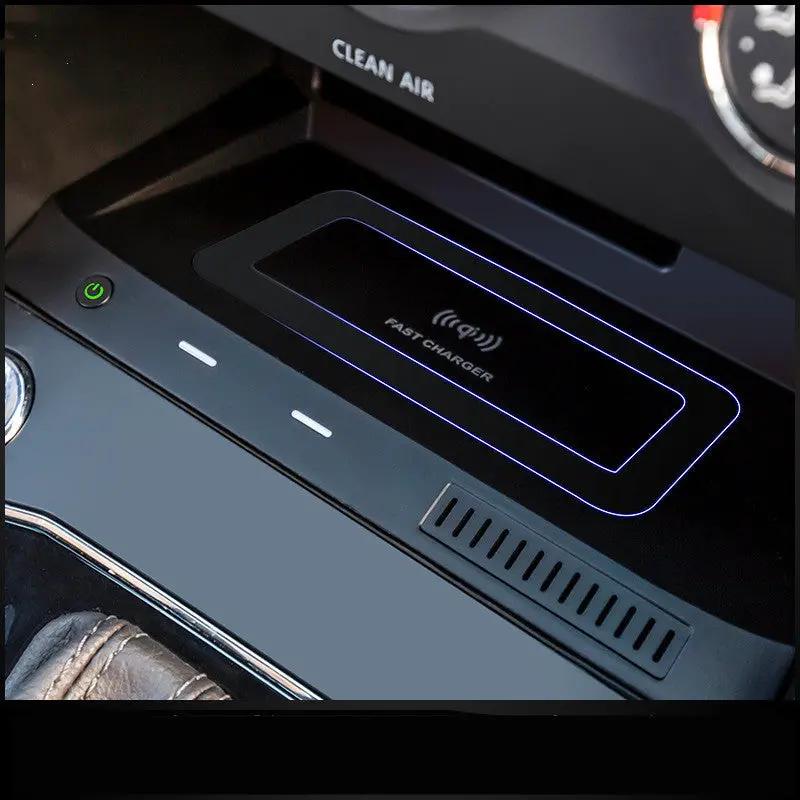 Car wireless charger pad fast charge black with blue edge lighting in center console on Tampa Home & Garden Store