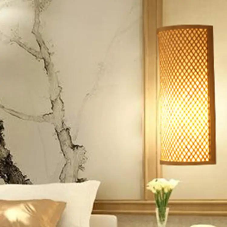 Wall lamp bamboo and wood hotel style with warm lattice shade FLIPSTYLEZLLC on Tampa Home & Garden Store