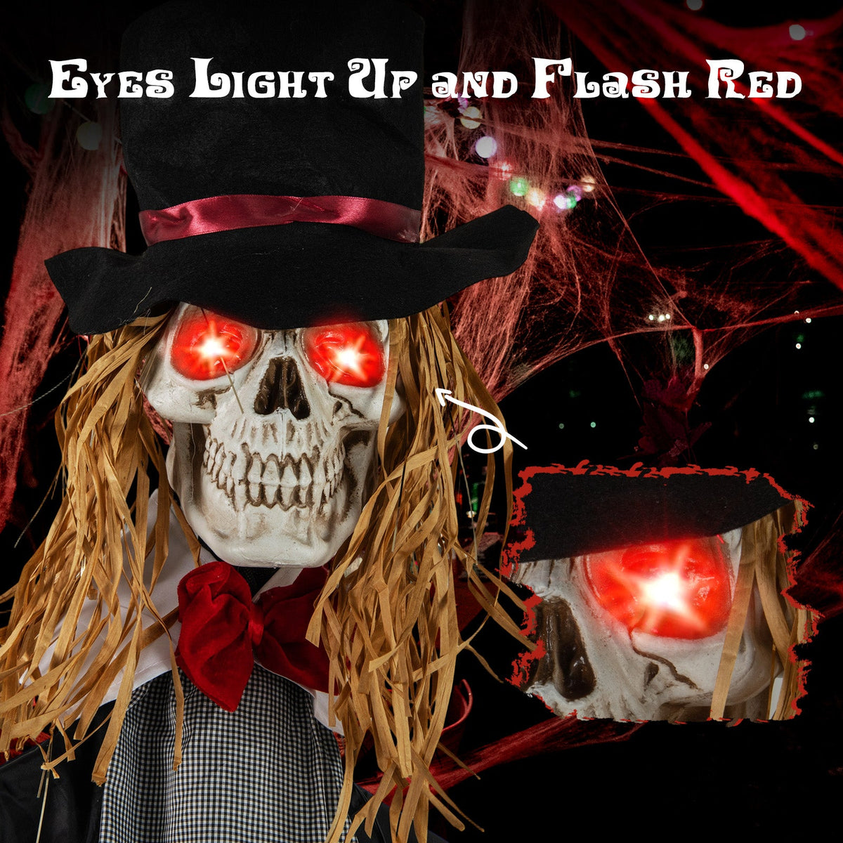 Halloween animatronic standing skeleton cutouts, 2, 7.2 ft, red eyes, top hat DirectDeals on Tampa Home & Garden Store