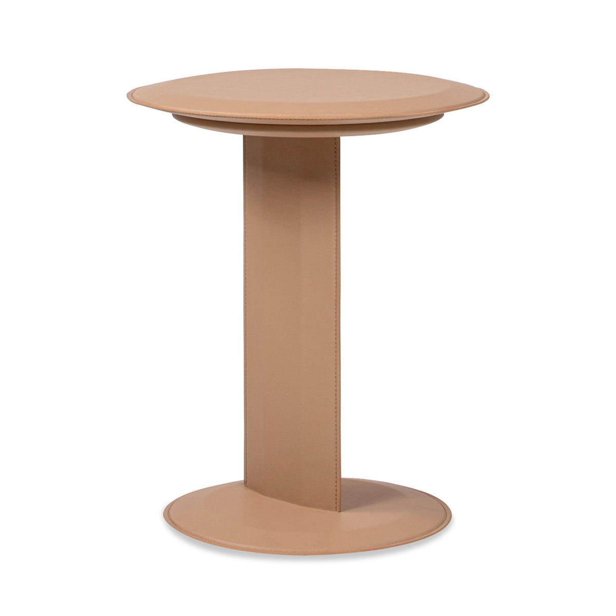 Leatherette C-Shaped Sofa Side Table saddle brown round top by HouseOfZazla on Tampa Home & Garden Store
