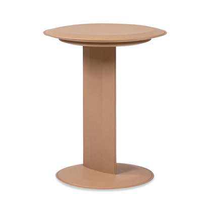 Leatherette C-Shaped Sofa Side Table saddle brown round top by HouseOfZazla on Tampa Home & Garden Store