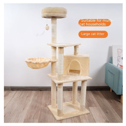 Cat tree Sell My Stuff beige plush multi-layer jumping platform with sisal posts and hanging toy on Tampa Home & Garden Store