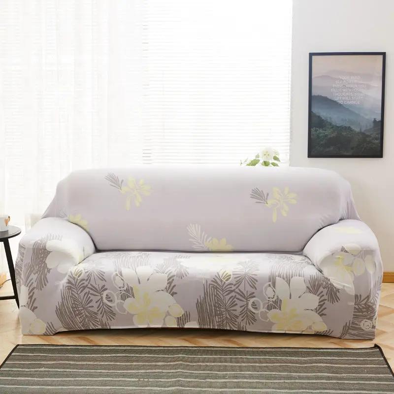 Stretch sofa cover gray floral with yellow blooms on sofa by FLIPSTYLEZLLC on Tampa Home & Garden Store