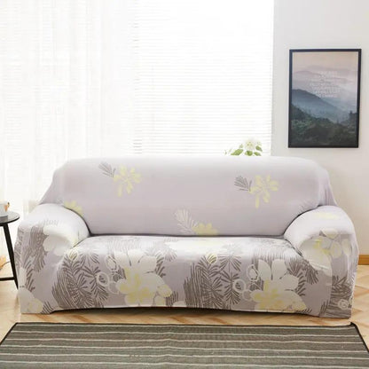 Stretch sofa cover gray floral with yellow blooms on sofa by FLIPSTYLEZLLC on Tampa Home & Garden Store