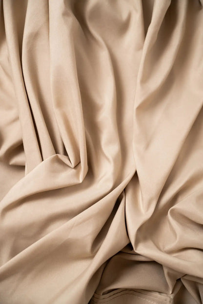 4 Piece Micro and Bamboo Flex Head Hypoallergenic Sheet Set beige fabric close-up on Tampa Home & Garden Store