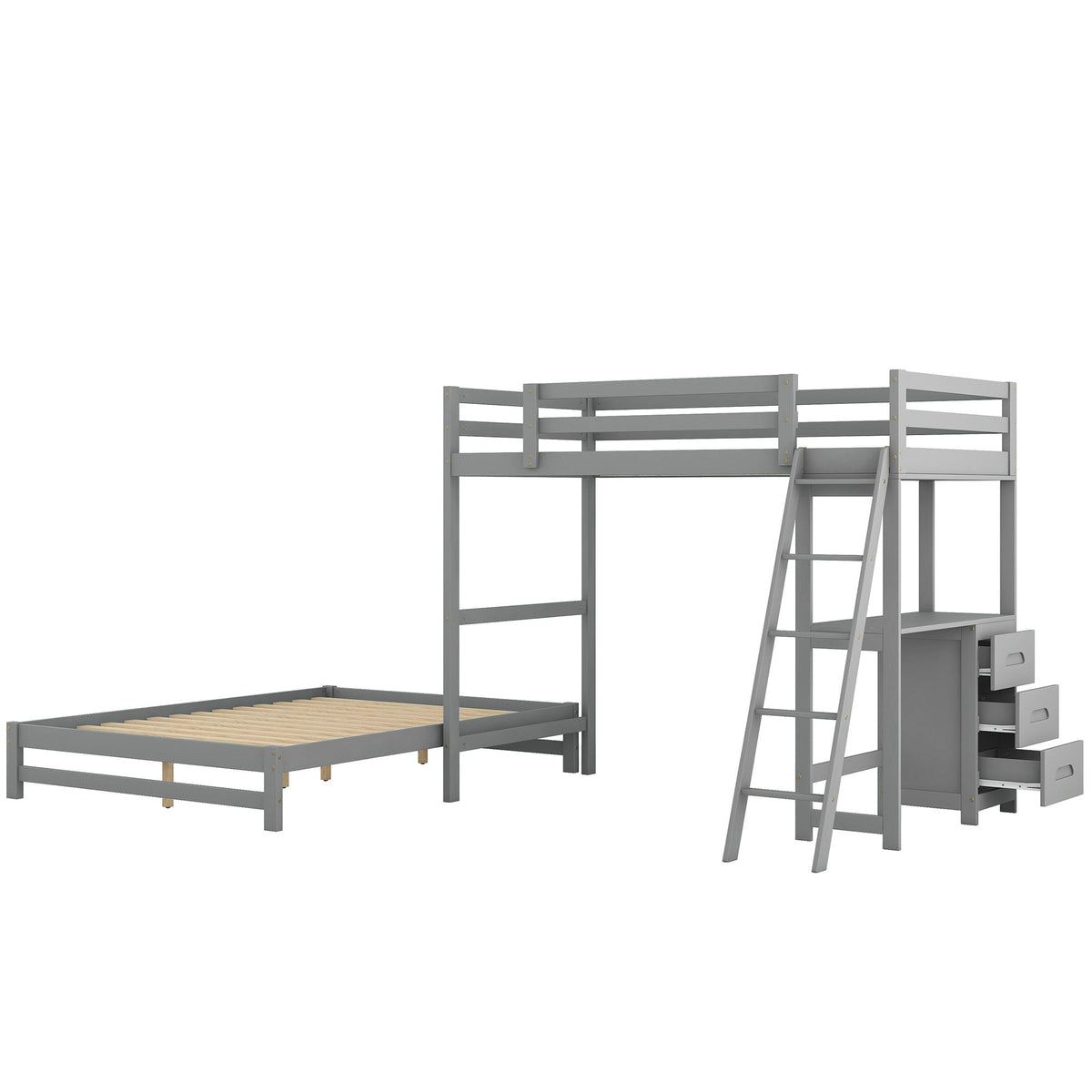 Bunk bed with built-in desk and 3 drawers in gray HouseOfZazla on Tampa Home & Garden Store