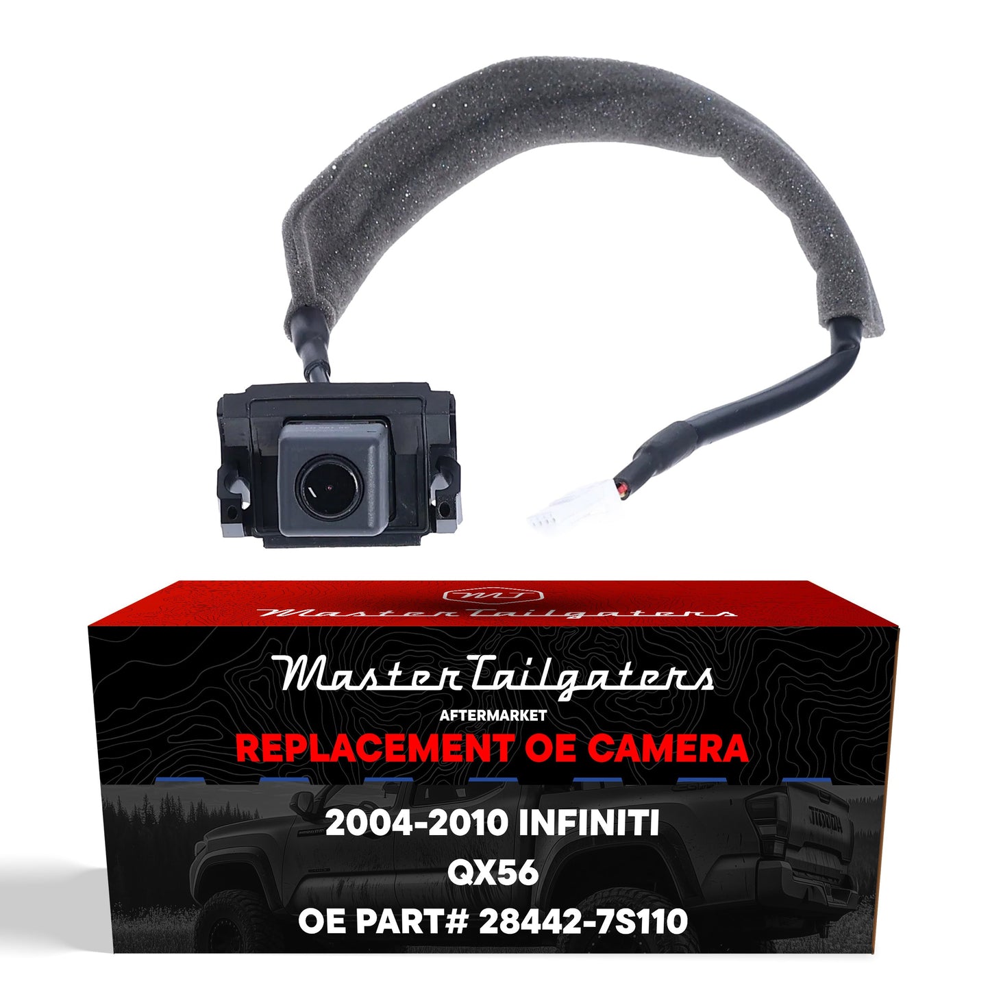Infiniti QX56 OE backup camera for 2004-2010 by Master Tailgaters; foam-wrapped harness on Tampa Home & Garden Store