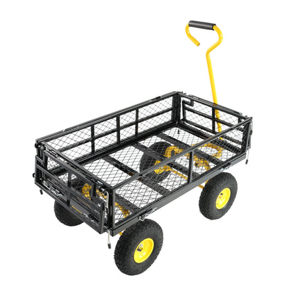 Wagon cart outdoor wagon by HouseOfZazla with black metal frame, mesh sides, yellow wheels and handle on Tampa Home & Garden Store