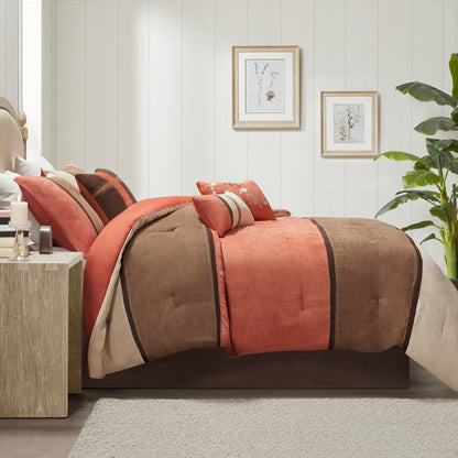 7 Piece Faux Suede Comforter Set Coral Queen by HouseOfZazla in coral/brown tones on Tampa Home & Garden Store