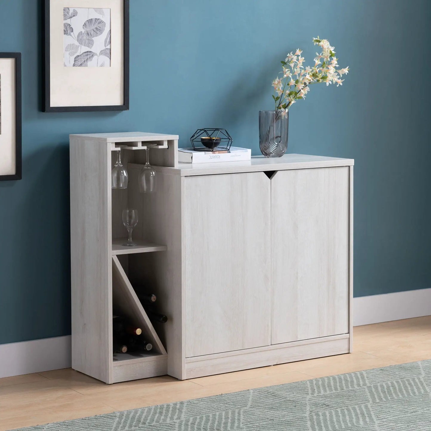 Bar Cabinet Holds 4 Wine Bottles White Oak