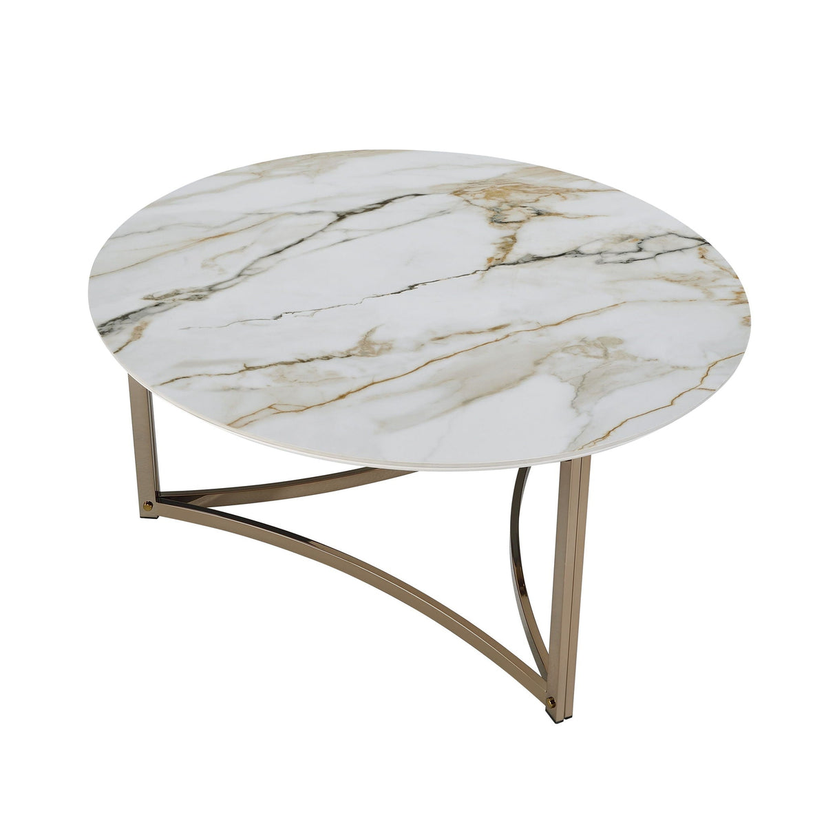 Round coffee table with white sintered stone top and metal base by HouseOfZazla on Tampa Home & Garden Store