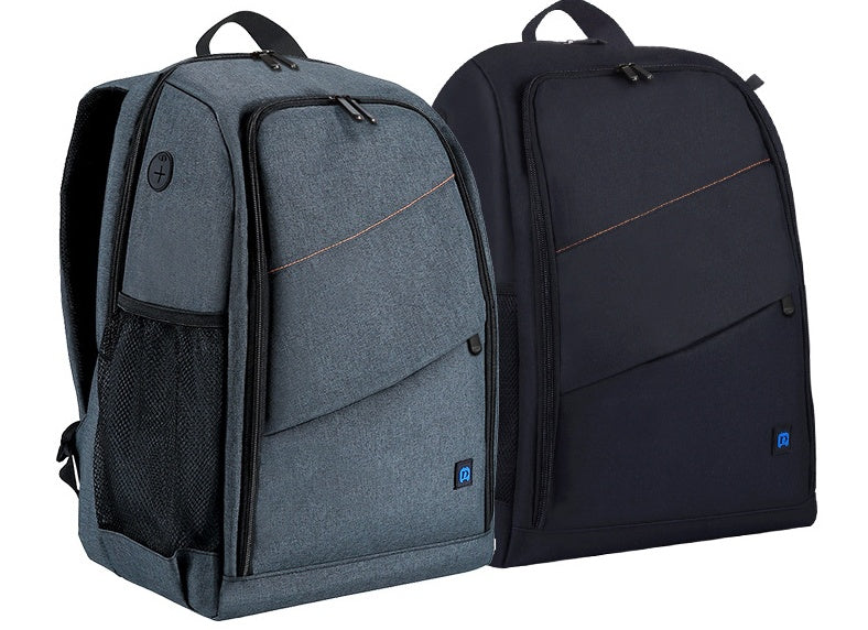 Camera backpack waterproof camera bag pair in gray and navy with front zip pockets and mesh side pocket on Tampa Home & Garden Store