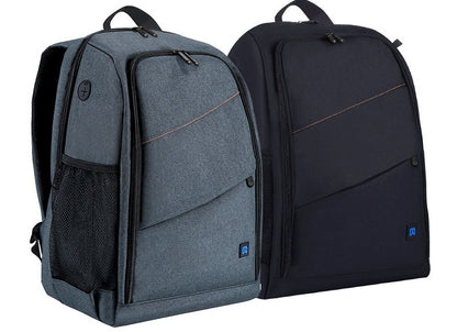 Camera backpack waterproof camera bag pair in gray and navy with front zip pockets and mesh side pocket on Tampa Home & Garden Store