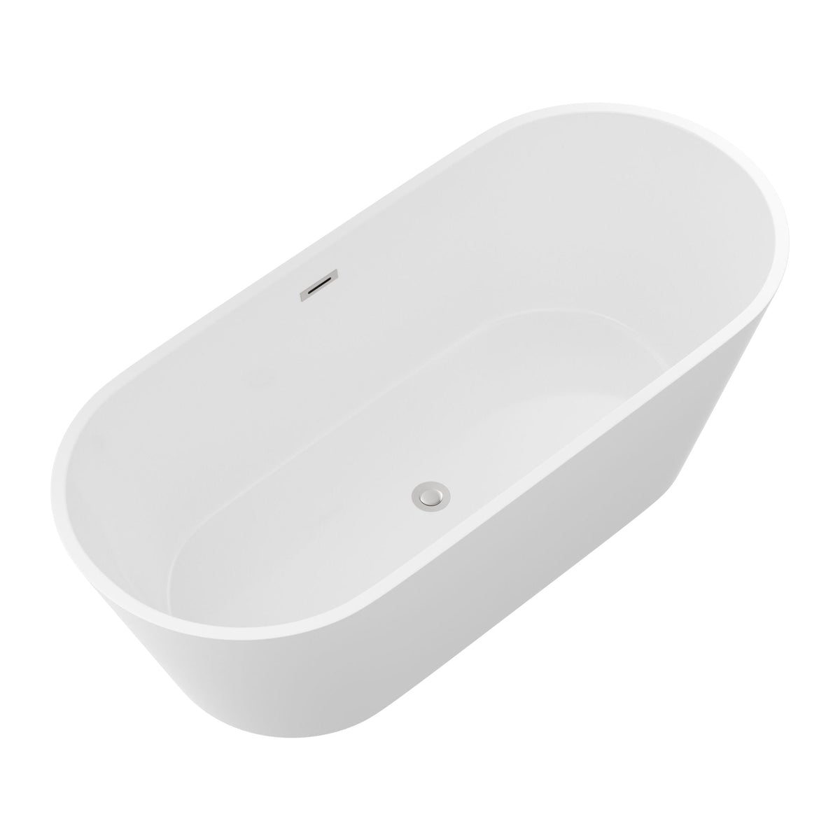 Glossy white freestanding bathtub with drain and curved edges on Tampa Home & Garden Store
