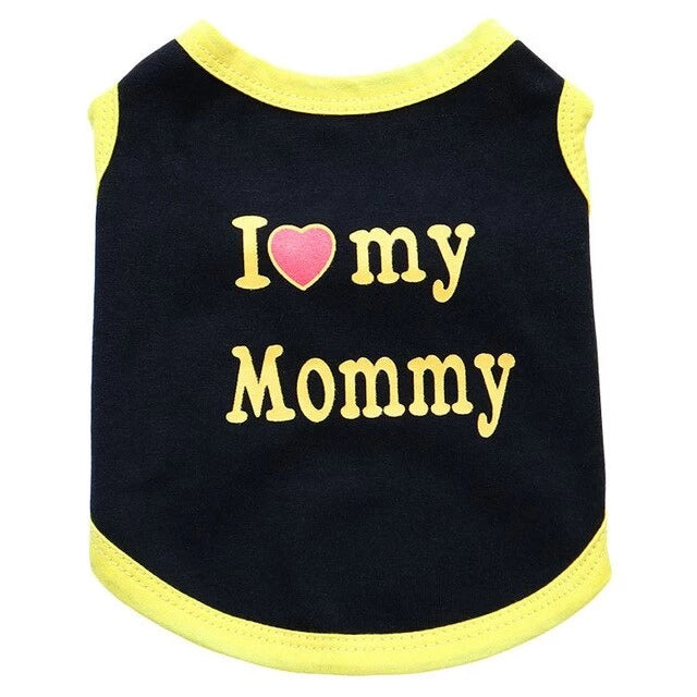 Pet Zen Hawaiian all-poly printed dog vest black with yellow trim I heart my Mommy on Tampa Home & Garden Store