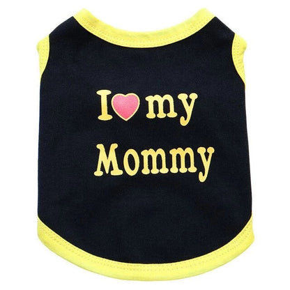 Pet Zen Hawaiian all-poly printed dog vest black with yellow trim I heart my Mommy on Tampa Home & Garden Store