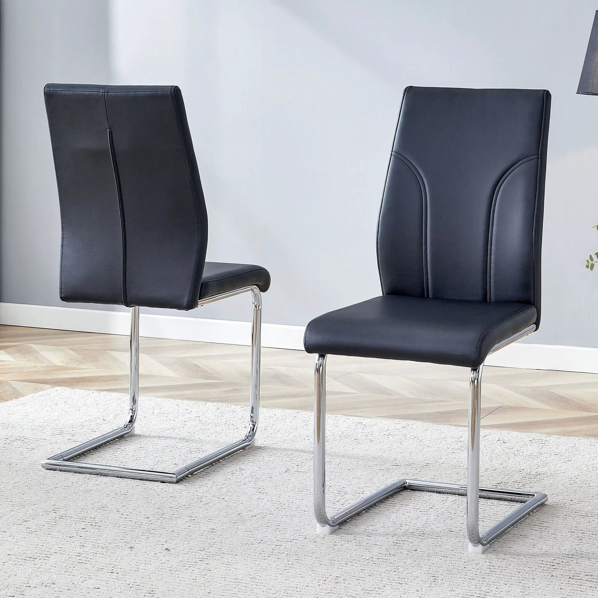 Dining chair set of 2: black leather high-back chairs with chrome legs on Tampa Home & Garden Store