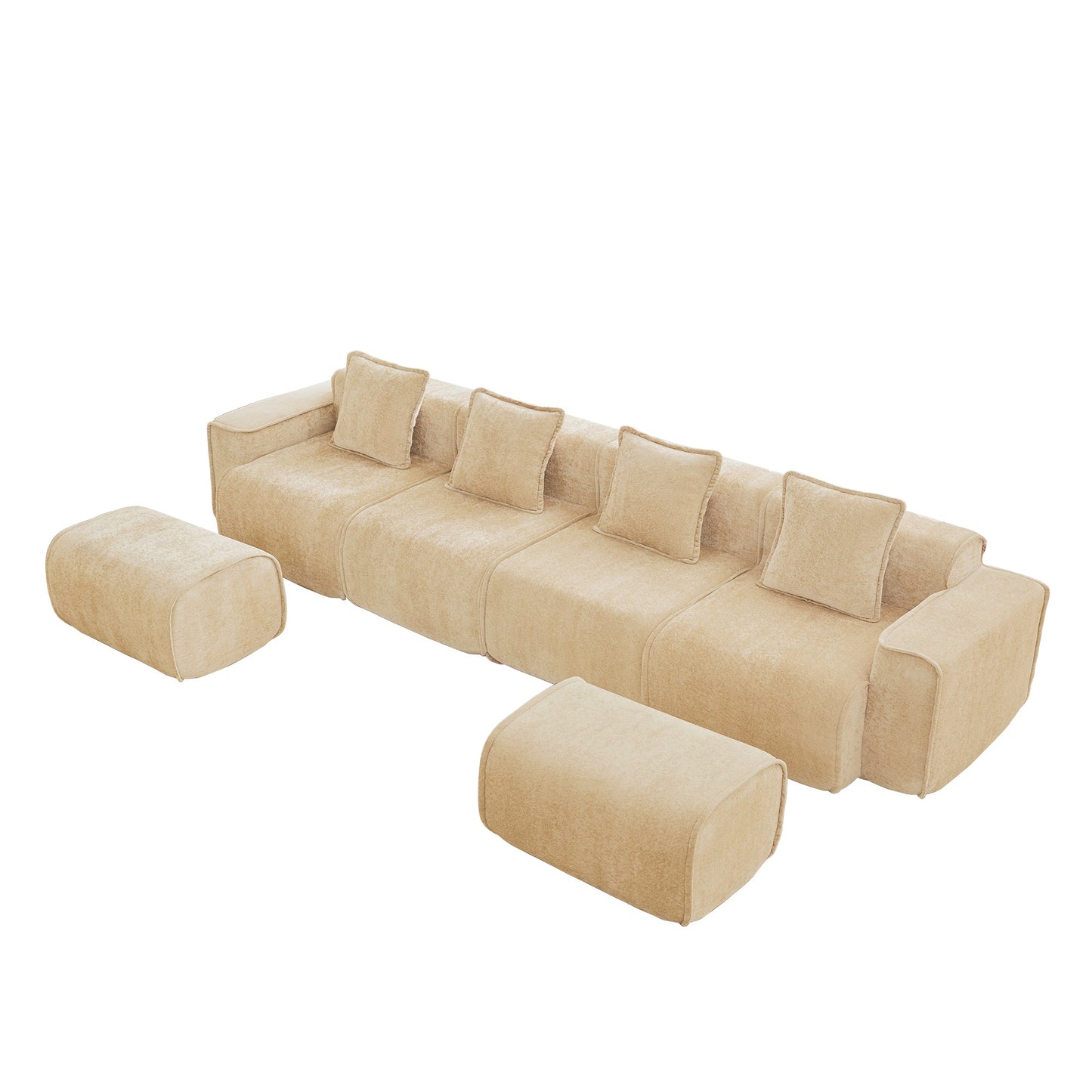 Streamlined 4-seat U-shape modular sofa by HouseOfZazla in beige with 2 ottomans on Tampa Home & Garden Store