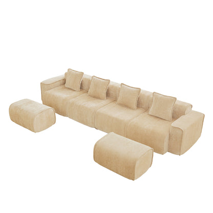 Streamlined 4-seat U-shape modular sofa by HouseOfZazla in beige with 2 ottomans on Tampa Home & Garden Store