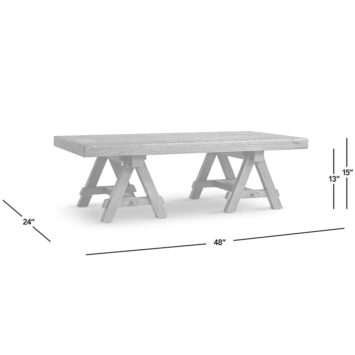 Trestle coffee table, HouseOfZazla, solid reclaimed elm in brown finish, 48 L x 24 W x 15 H on Tampa Home & Garden Store