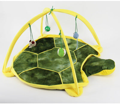Cartoon Cat Play Tent with green plush turtle-shell mat, yellow arches, and hanging balls on Tampa Home & Garden Store