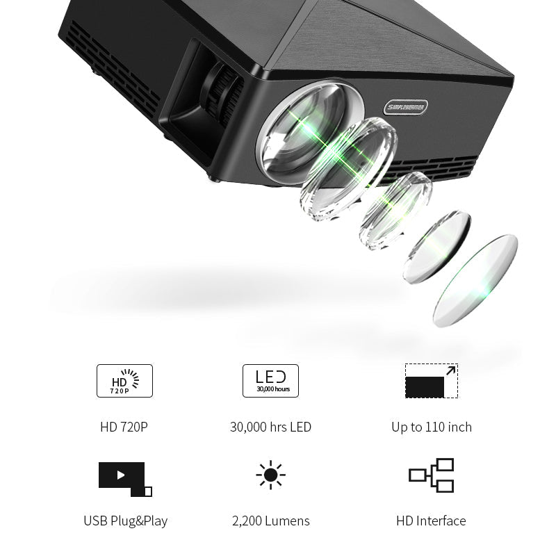 Home desktop projector black body with LED 2,200 lumens USB Plug&Play by My Store on Tampa Home & Garden Store