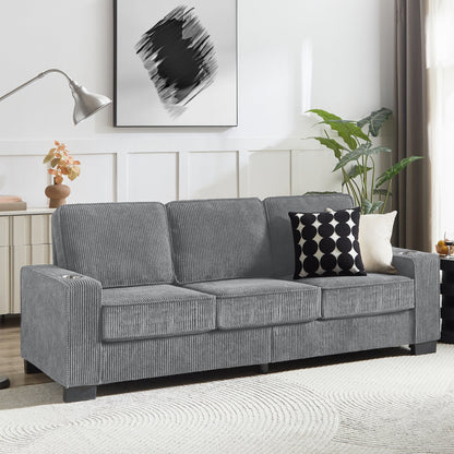 Modern Corduroy 3-Seater Sofa by HouseOfZazla in gray ribbed fabric on Tampa Home & Garden Store