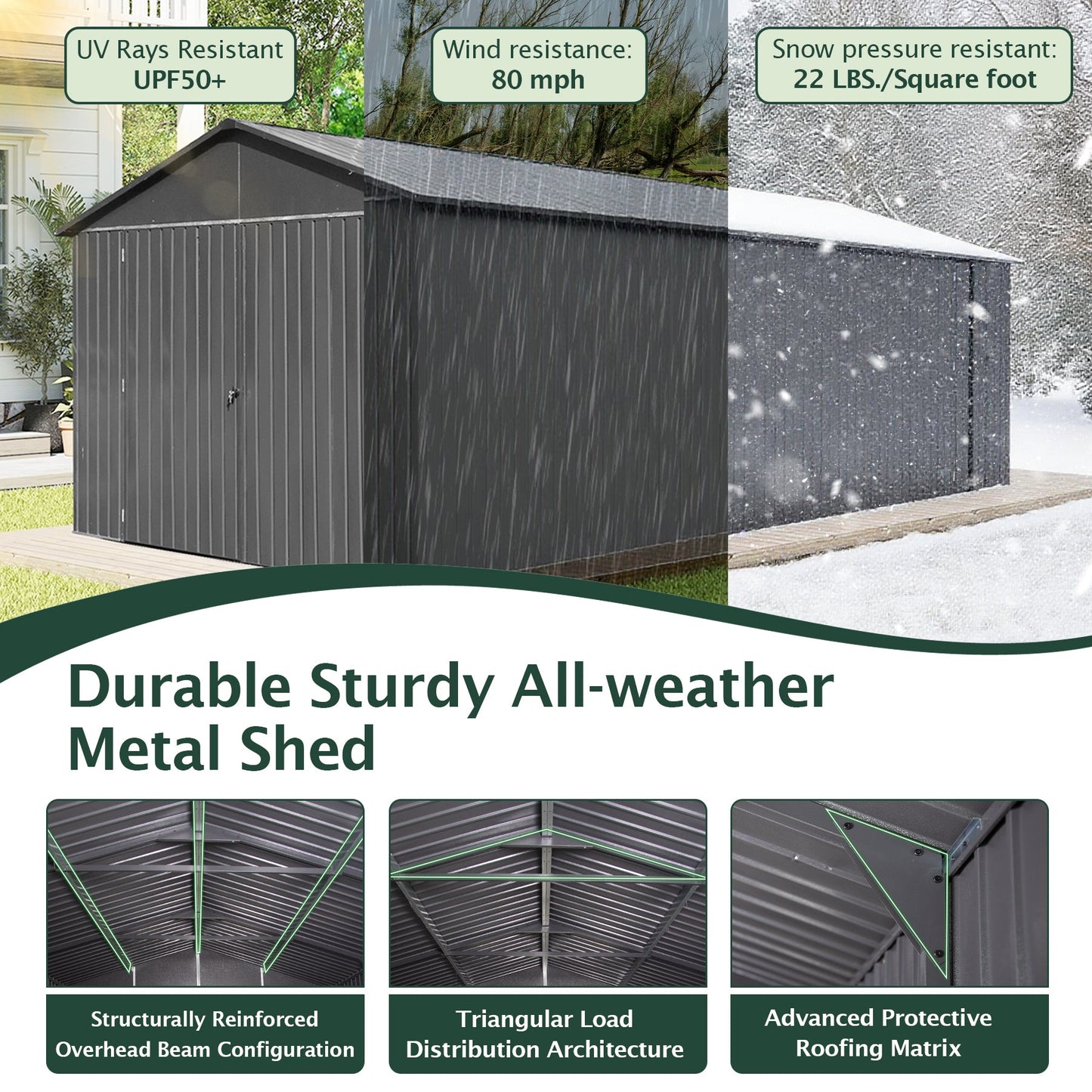 12x15FT Outdoor Metal Shed by HouseOfZazla; dark gray panels, vertical siding, lockable door on Tampa Home & Garden Store