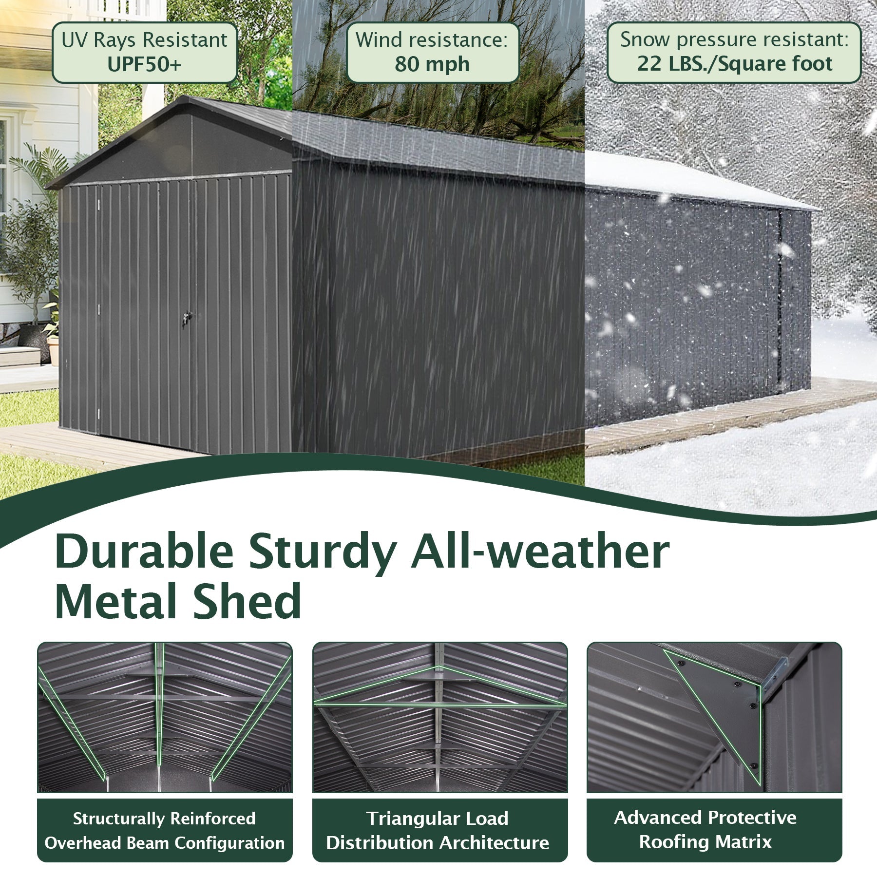 12x15FT Outdoor Metal Shed by HouseOfZazla; dark gray panels, vertical siding, lockable door on Tampa Home & Garden Store