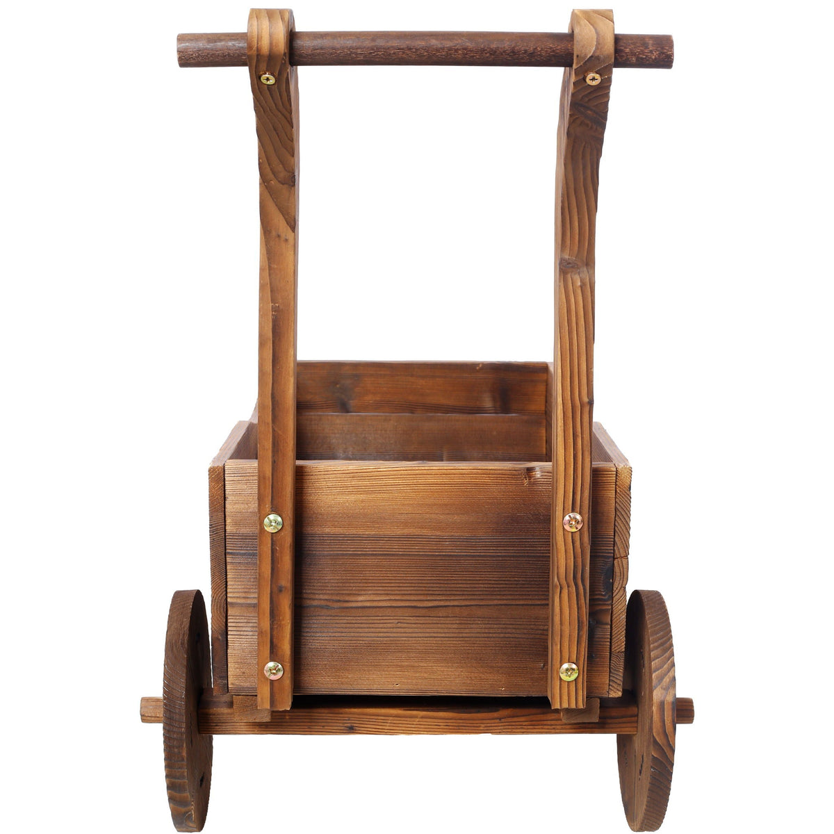 Wooden wagon planter box with wheels, brown stained wood by HouseOfZazla on Tampa Home & Garden Store