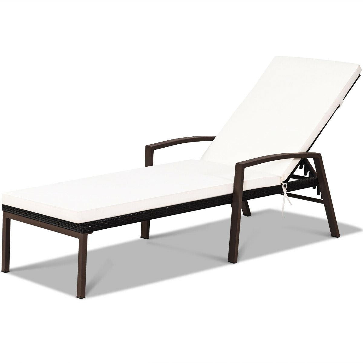 Patio Rattan Lounge Chaise Recliner with Back Adjustable Cushioned-Red